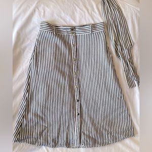 LOFT Tea Length Button-up Striped A-line Skirt *with pockets!*